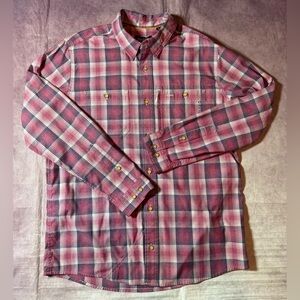 Orvis Active Fit Shirt Mens Medium Red Plaid Button-Down Outdoor Fall Winter